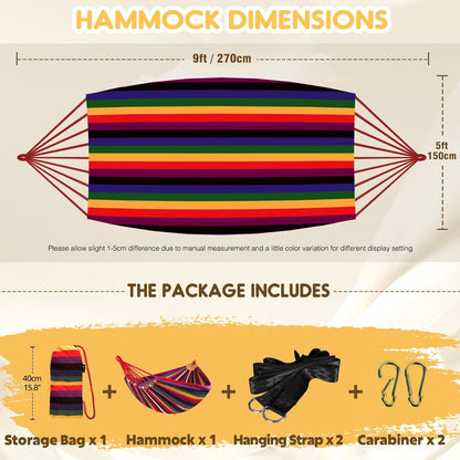ANYOO Cotton Hammock Portable Camping Hammocks for Hanging Sturdy Garden Comfortable Fabric Hammock with Tree Straps Up to 660lbs with Travel Bag for Camping Outdoor/Indoor Patio Backyard