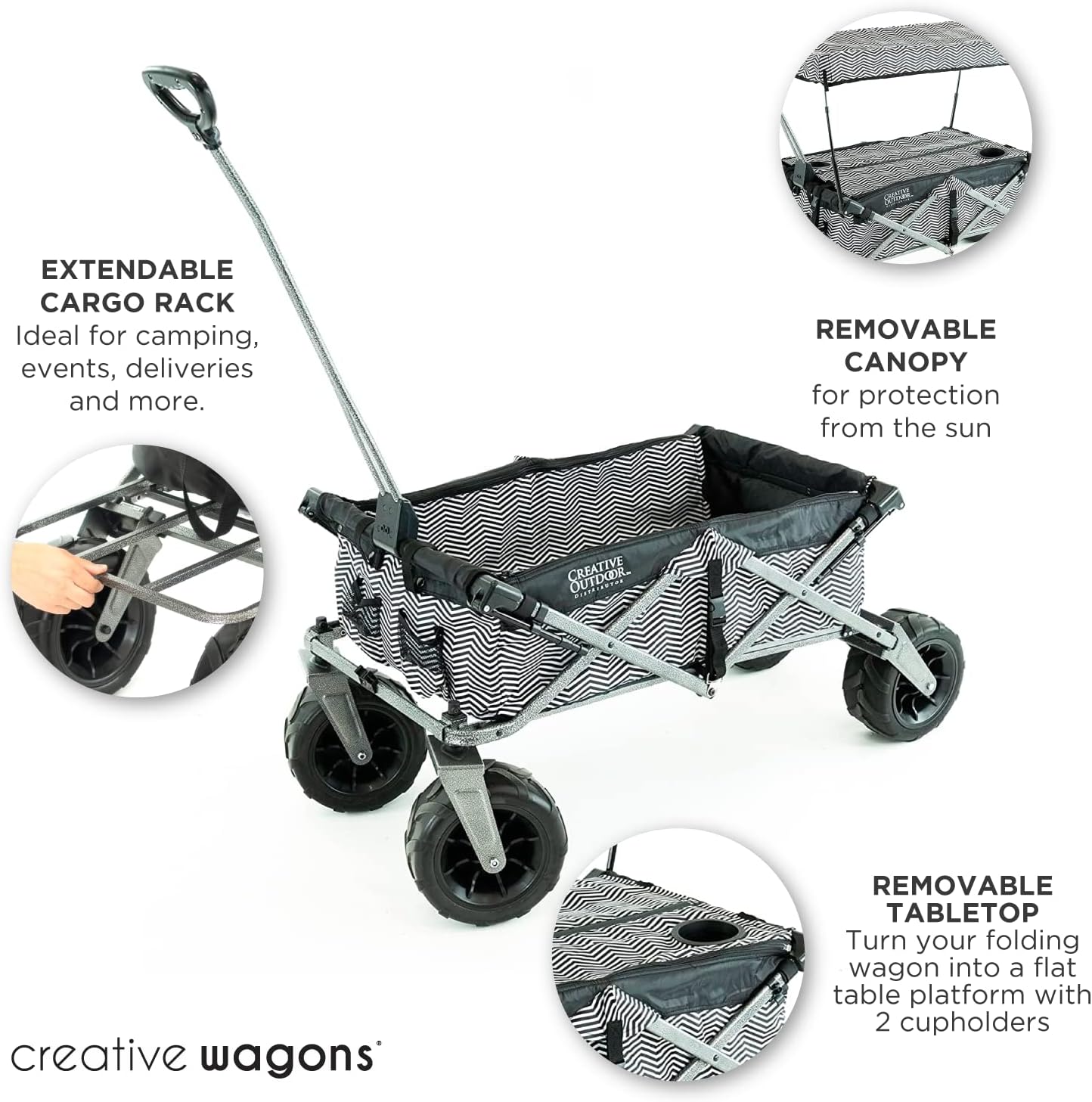 Creative Outdoor Push Pull Stroller Wagon, Beach Hauler XXL with Canopy, Collapsible and Portable Heavy Duty Folding Cart, Supports up to 200lbs Weight Capacity, Giant 10" Wheels