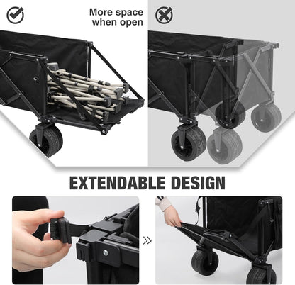 REDCAMP 49" L Extended Collapsible Beach Fishing Cart with Rod Holders, 330LBS Heavy Duty Extra Large Folding Utility Garden Cart with Tailgate and Big All-Terrain Wheels for Grocery, Sport, Fishing