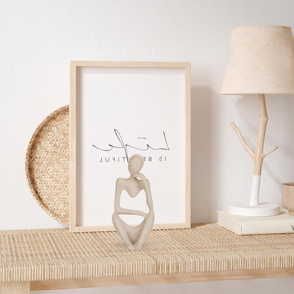 INNOLITES Boho Decor Thinker Statue Abstract Art Sculpture, Sandstone Resin Collectible Figurines for Home Living Room Office Shelf Decoration(Right, Large)