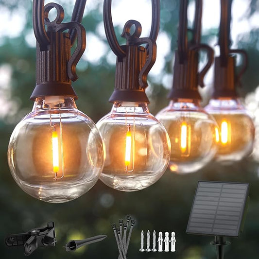 Minetom Solar Outdoor Lights - 208 FT Solar String Lights with 100 G40 Shatterproof Globe Bulbs Commercial Waterproof LED Bulbs for Outside Backyard Garden Decor