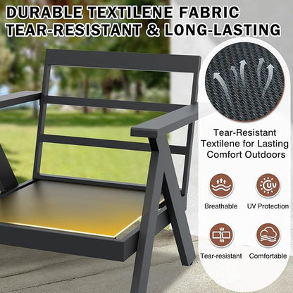 EAGLE PEAK Urban Slate 3 Piece Outdoor Bistro Set Modern Patio Chairs and Table, Outdoor Furniture Set for Balcony Porch Deck or Backyard, Black/Beige