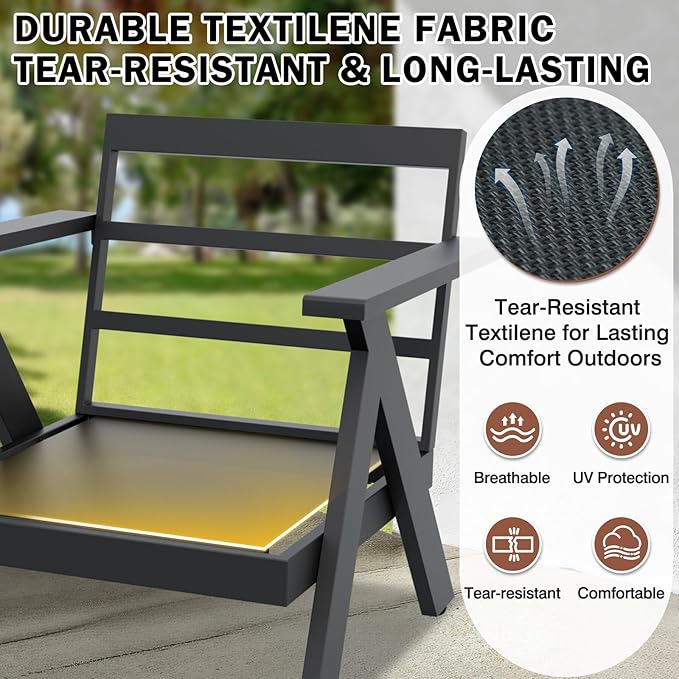 EAGLE PEAK Urban Slate 3 Piece Outdoor Bistro Set Modern Patio Chairs and Table, Outdoor Furniture Set for Balcony Porch Deck or Backyard, Black/Gray