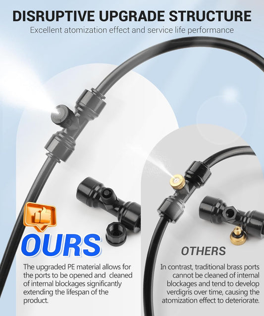 75FT Misters for Outside Patio Misters for Cooling (27 Mist Nozzles) Outdoor Water Patio Hose Greenhouse Mister System Outside Mist Backyard Trampoline for Waterpark Watering Misters for Cooling