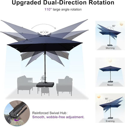 PURPLE LEAF 10' X 6.5' Left-right Tilting Outdoor Patio Umbrella Swivel Offset Cantilever Heavy Duty Rectangle Aluminum Umbrella with UV Resistant for Deck Pool Patio Backyard, Ocean Slate