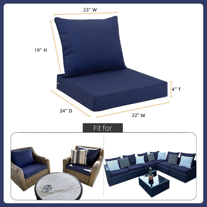 Favoyard Outdoor Seat Cushion Set 22 x 24 Inch Waterproof & Fade Resistant Patio Furniture Cushions with Removable Cover Deep Seat & Back Cushion with Handle and Adjustable Straps for Chair Sofa Couch
