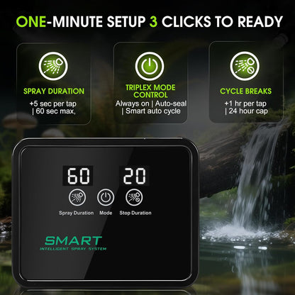 Reptile Humidifier Reptile Mister System with Timer & 360° Nozzles, Chameleons, Snakes, Frogs Misting for Terrarium, Auto Misting for Terrariums, Adjustable Nozzles & Quiet Operation