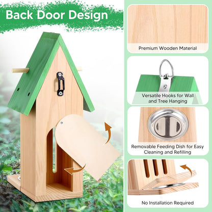 2PCS Butterfly House and Feeder for Outside, Wooden Butterfly House Butterflies Feeder for Garden, Butterflies Habitat with Puddler on Floor or Hanging on Tree Wall