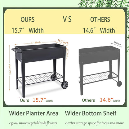 Raised Planter Box with Legs Outdoor Elevated Garden Bed On Wheels for Vegetables Flower Herb Patio