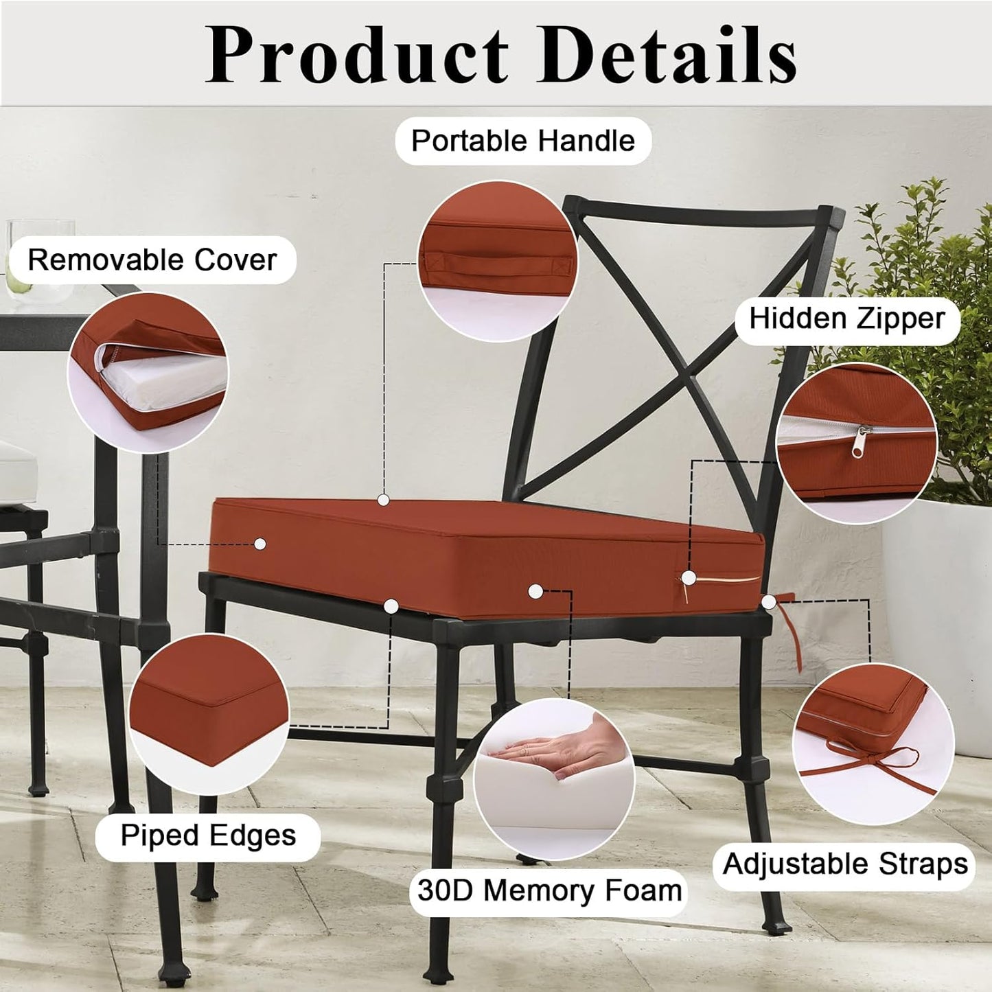 Outdoor Chair Cushions Set of 2 for Patio Furniture 18.5x16x3 Inch Waterproof Patio Chair Cushion 3 Year Color Fastness Rectangle Elastic Foam Garden Couch Pads with Ties and Handle,Spice