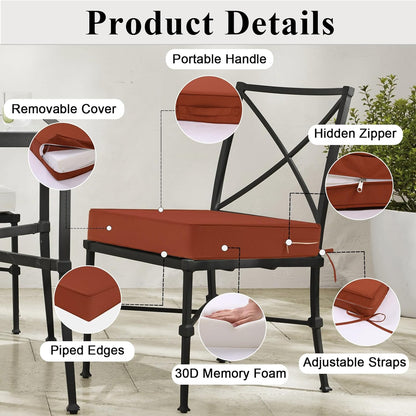 Outdoor Chair Cushions Set of 2 for Patio Furniture 18.5x16x3 Inch Waterproof Patio Chair Cushion 3 Year Color Fastness Rectangle Elastic Foam Garden Couch Pads with Ties and Handle,Spice