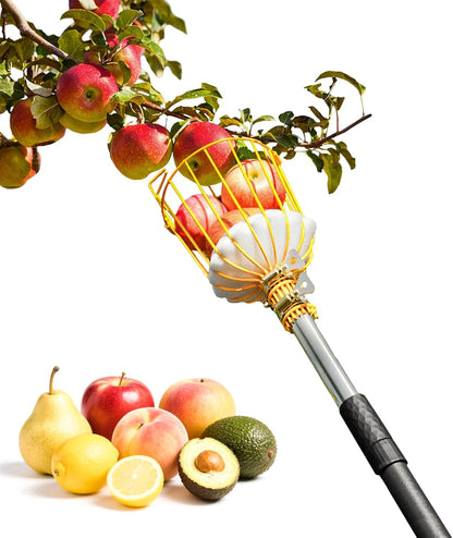 13.5FT Fruit Picker, Apple Picker Tool with Adjustable Pole and Basket, Long Reach Mango Grabber Tool, Tree Fruit Catcher for Picking Lemon Pear Orange Avocado Peach Citrus