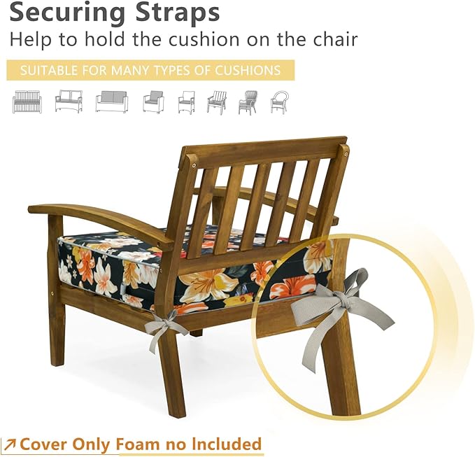 Porch Shield Outdoor Patio Chair Seat Cushion Covers Set 4 Waterproof Fade Resistant Cushion Slipcovers 24 x 24 x 4 inch, Floral Black