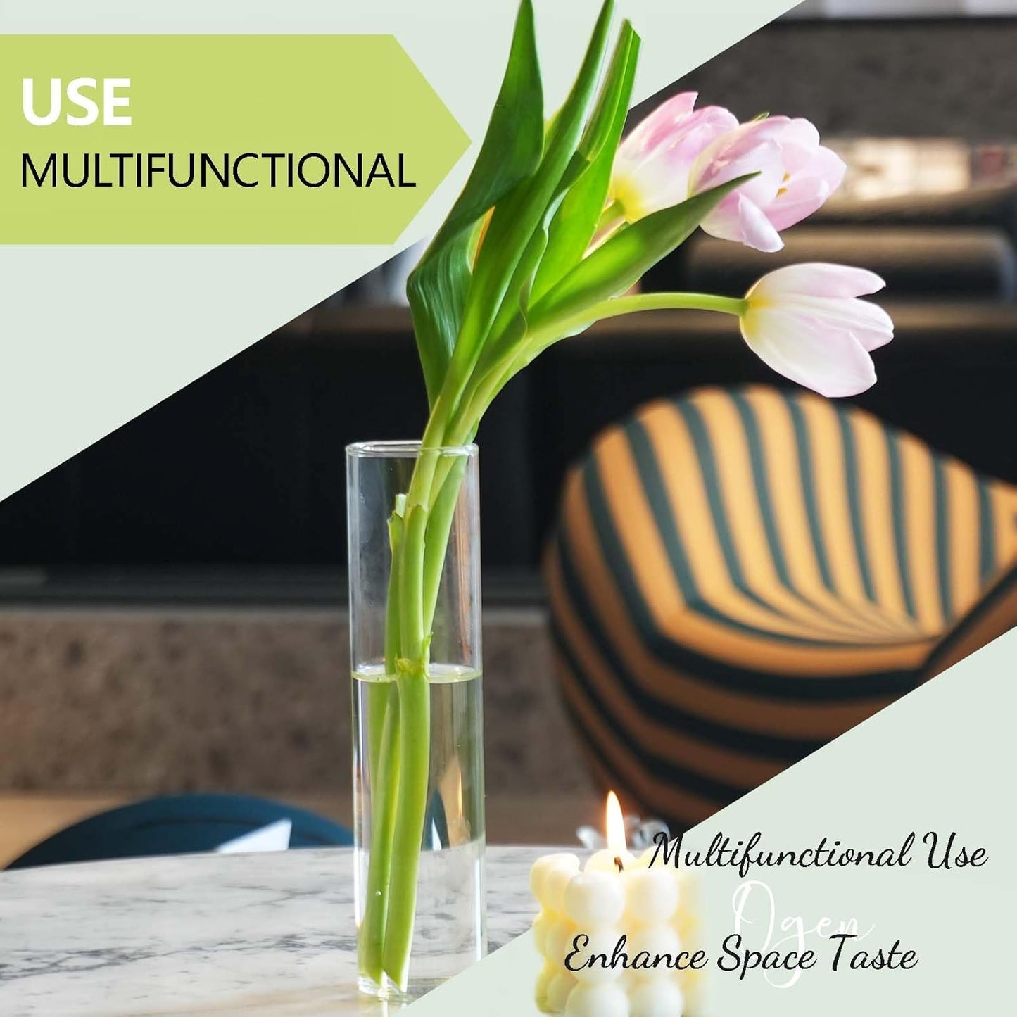 18pcs Glass Vase Cylinder Vases for Centerpieces Small Flower Glass Clear Vases Home Decor Centerpiece Table Flower Vase Decorations for Office Beautification＆Holiday 7.5 Inch Tall