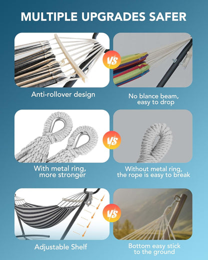 Hammock with Heavy-Duty Steel Stand,Portable,Easy Assembly,600lbs Weight Capacity,Suit for Indoor,Yard,Camping,or Outdoor,Black White