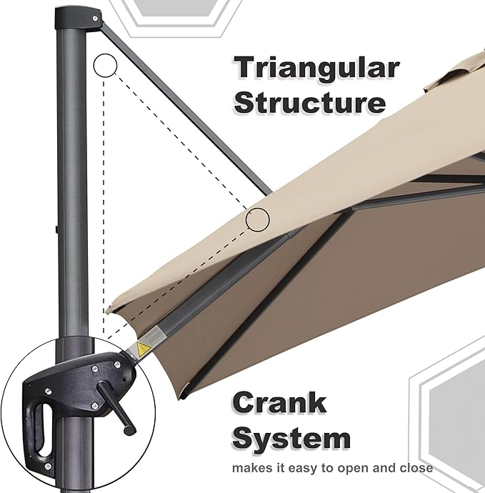 PURPLE LEAF 9' X 11.5' Patio Umbrella Outdoor Cantilever Rectangle Umbrella Aluminum Offset Umbrella with 360-degree Rotation for Garden Deck Pool Patio Taupe