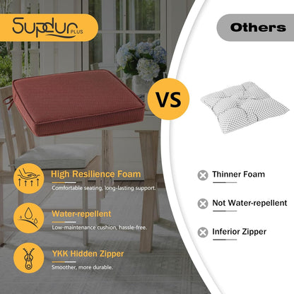 Outdoor Square Corner Seat Cushion, 18.5"x16"x3", Set of 4, Non Slip Seat Cushion Pads with Removable Cover for Patio Furniture, Garden Yard Lawn, Tan Dotted Red Base