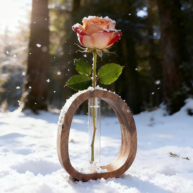 Plant Terrarium with Walnut Wooden Stand,Plant Propagation Station,Retro Propagation Vase,Hydroponics Planter for Cuttings,Greenery and Flowers,Minimalist Wooden Home and Office Décor Gift