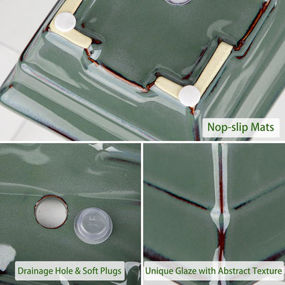 Ceramic Bonsai Pots with Drainage Hole Set of 2, Green Glazed Bonsai Planters for Indoor/Outdoor Use, Rectangular Shallow Bonzai Tree Pot for Succulent, Orchids, Cacti, Home, Patio, Garden, 8.7"x5.9"