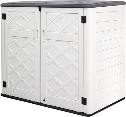 Resin Outdoor Storage Shed, 38 cu.ft Outdoor Storage Box Waterproof for Garden Tools, Patio Furniture, Trash Cans, Garage Storage, Customized Shelves & Lockable (Off White)
