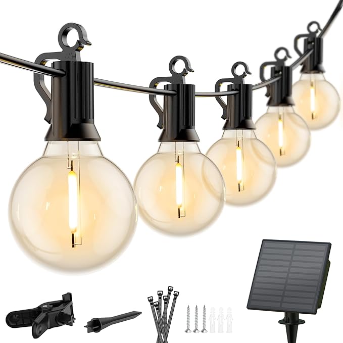 Minetom Solar Outdoor Lights - 108 FT Solar String Lights with 50 G40 Shatterproof Globe Bulbs Commercial Waterproof LED Bulbs for Outside Backyard Garden Decor