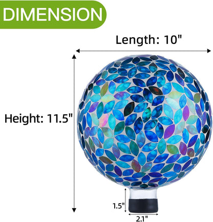 VOREEN 10-Inch Gazing Ball Glass Mosaic Gazing Globe, Handmade Outdoor Reflective Ball Yard Decoration for Homes, Patio, Lawn and Gardens, Gift for Mom Wife Friend, Blue and Amber