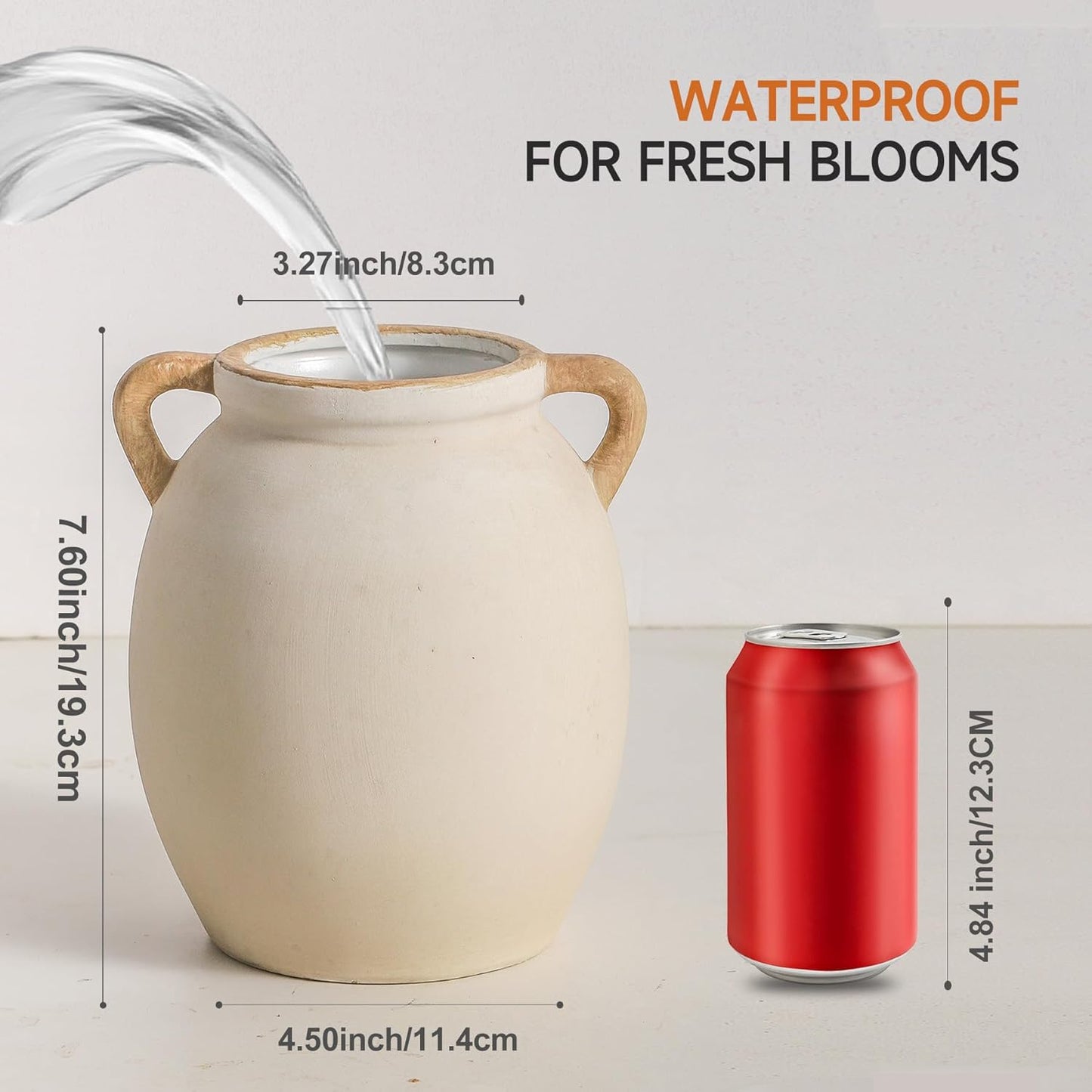 Ceramic Flower Vase 7.6 inch Farmhouse Rustic Vase Decorative Pottery Terracotta Vases for Home Decor Table Mantle Fireplace Living Room Bathroom Wedding Centerpiece