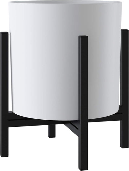 FaithLand Plant Pot 8 inch - Perfectly Fits Mid-Century Modern Plant Stand - Drainage Plug and Drainage Mesh Screen - White Planter Pot.