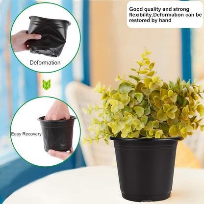 Augshy 50 Pcs 0.5 Gallon Black Plastic Plant Nursery Pots 6 Inches Seed Starting Pots Containers with 50 Labels