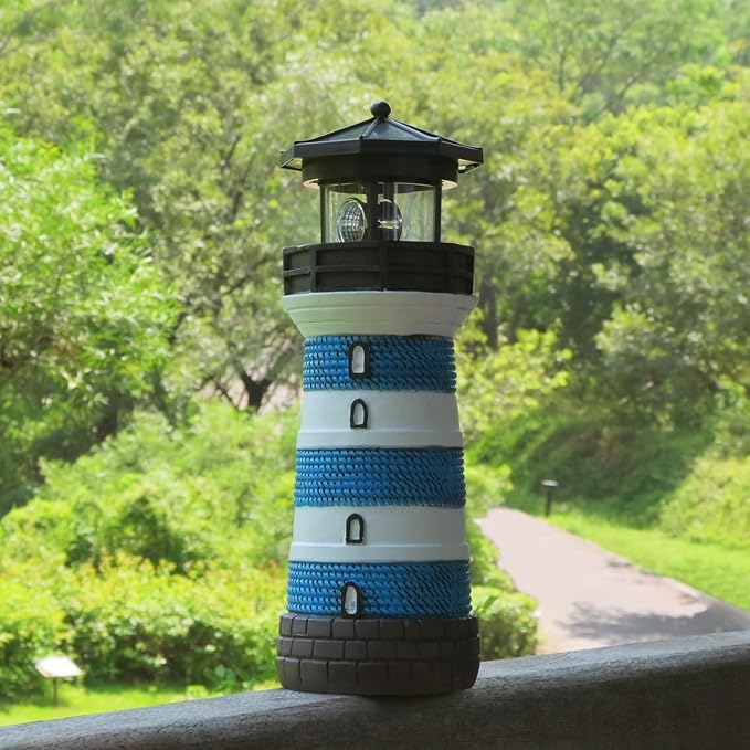 Solar Lighthouse Rotating Beacon – Led Light House for Yard Garden Nautical Decor Porch Deck Outdoor Decoration Lawn Ornaments Outside Statue Gifts for Mom Mother