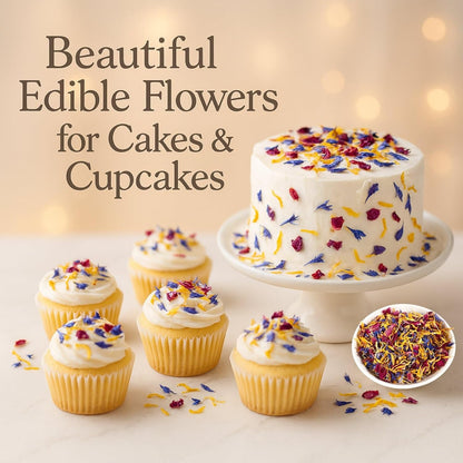 Edible Flower Sprinkles for Cake Decorating– 1oz Dried Edible Flowers Mix Rose, Cornflower, Calendula, Lavender– Edible Cake Decorations, Cupcake Sprinkles Flower for Drinks, Cocktails & Desserts