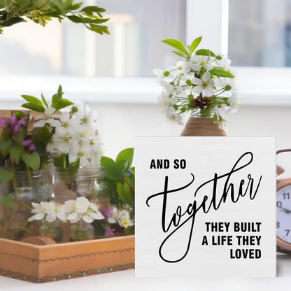 Family Decor, Together They Built A Life Rustic Farmhouse Wooden Box Sign, Family Home Decorations for Living Room Bedroom Desk Table Shelf