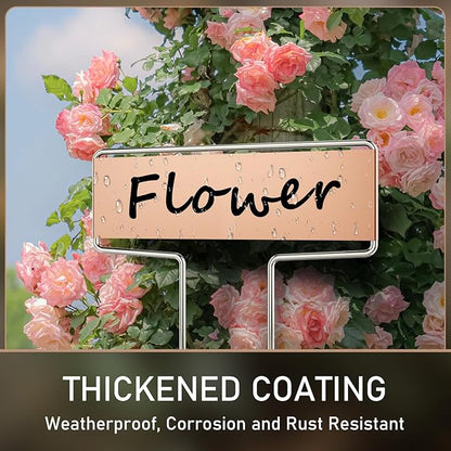 25PCS 10" Copper Metal Plant Tags Plant Labels with 50Pcs Labels, Rainproof PET Film & 2 Permanent Pen, Weatherproof Banner Garden Markers, Marking Protection Seedling Signs Nursery Tags