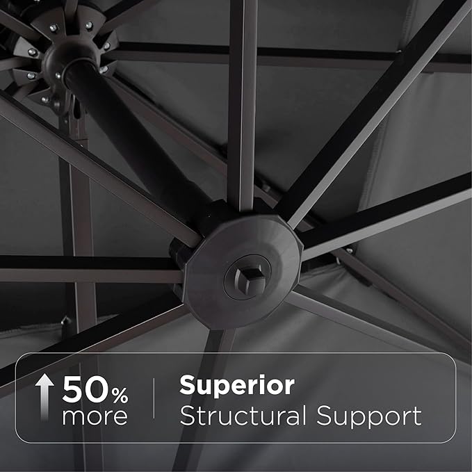 9' X 12' Cantilever Patio Umbrella with Base Included 360°Rotation Rectangular Outdoor Large Offset Umbrellas Double Top Heavy Duty Windproof for Garden Deck Pool, Grey