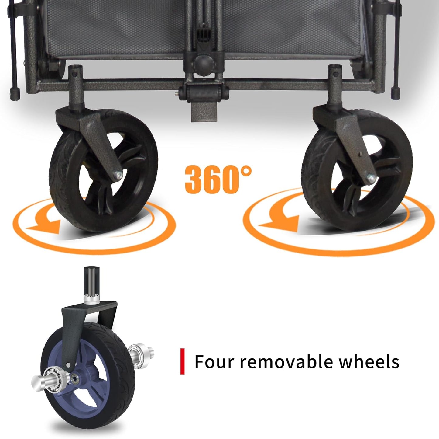 TMZ Collapsible Foldable Wagon Cart with Quick-Release Wheels and 2 Seats, Heavy Duty Wagon 265LBS Load Capacity for Camping Garden Shopping (Grey)