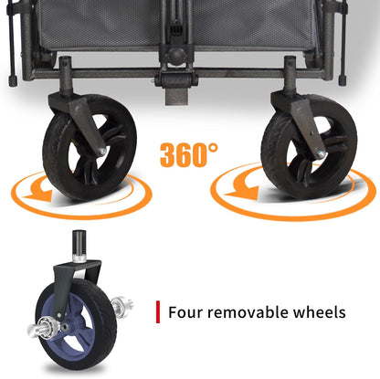 TMZ Collapsible Foldable Wagon Cart with Quick-Release Wheels and 2 Seats, Heavy Duty Wagon 265LBS Load Capacity for Camping Garden Shopping (Grey)