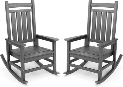 SERWALL Outdoor Rocking Chair Set of 2, HDPE Rocking Chairs for Adult, All Weather Porch Rockers for Lawn Garden, Grey
