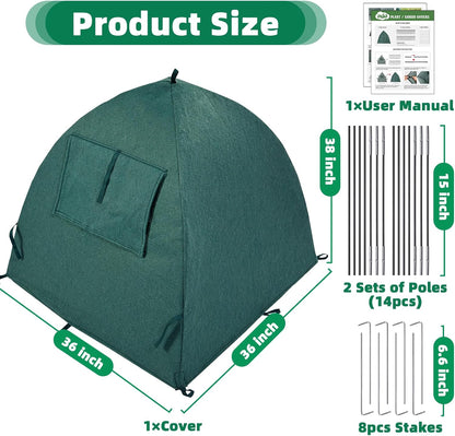 Plant Cover Frost Tent, 36''x36''x38'' Outdoor Garden Fabric Cover with Poles and Stakes for Winter Frost, Shade Cloth Plant Guard for Shrubs, Small Trees, Green