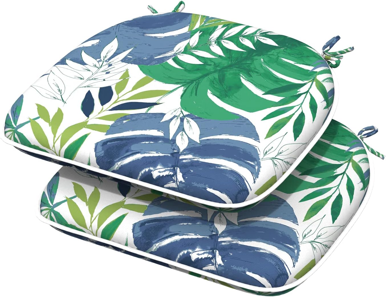 Indoor/Outdoor Chair Cushions 16x17 Inch, Patio Chair Cushions with Ties, All Weather Seat Cushions for Patio Furniture Home Garden Chair Use, Set of 2, Islamorada Blue Green