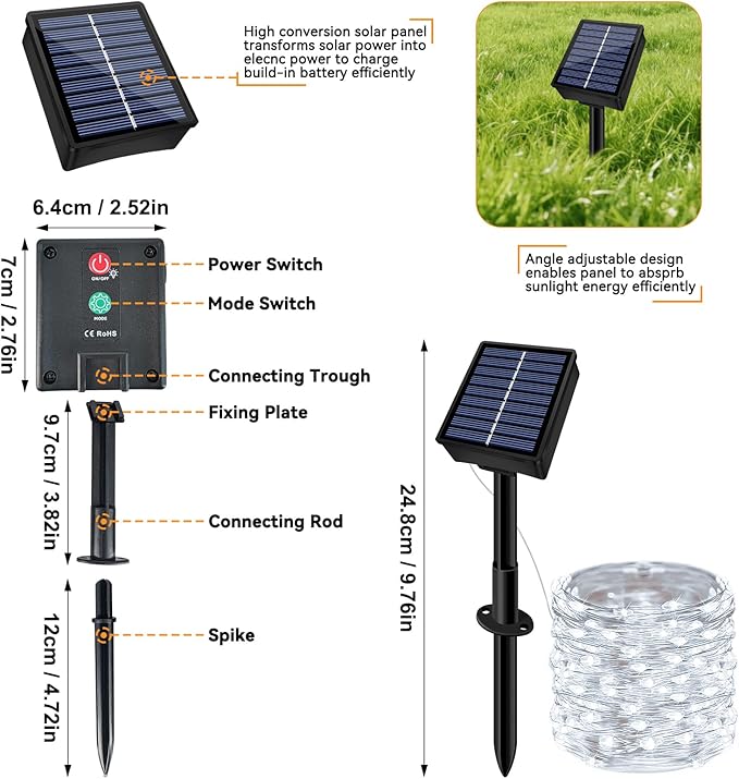 Solar String Lights Outdoor Waterproof 2 Pack Total 66ft 200LED 8 Modes Twinkle Lights Solar Fairy Lights for Patio, Garden Yard Party Wedding Tree Christmas Halloween Decoration, White