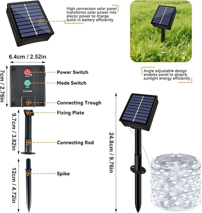 Solar String Lights Outdoor Waterproof 2 Pack Total 66ft 200LED 8 Modes Twinkle Lights Solar Fairy Lights for Patio, Garden Yard Party Wedding Tree Christmas Halloween Decoration, White