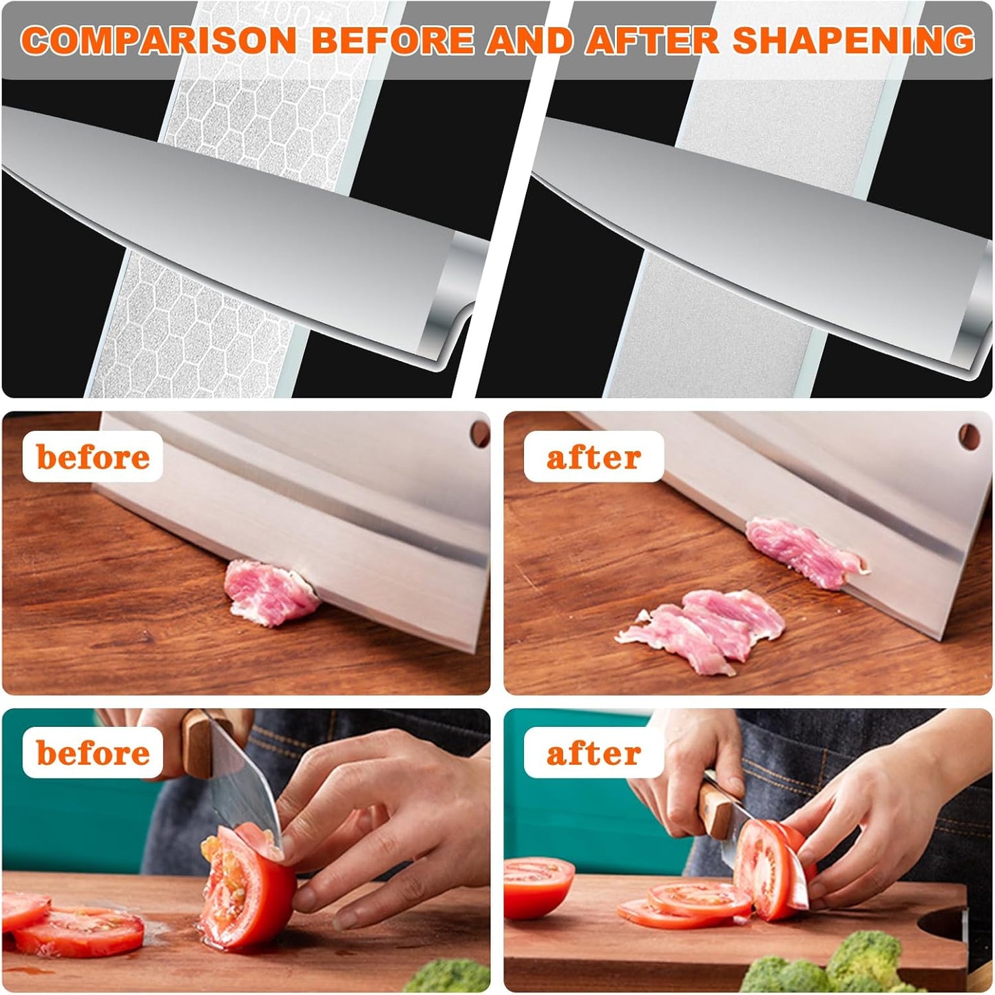 Diamond Sharpening Stone,400/1000 Grit Handheld Double-Sided Diamond Sharpener 5 in 1 Honeycomb Surface Knife Sharpener Plate Whetstone with Ceramic & Tungsten Steel Scissor Slot,Blue