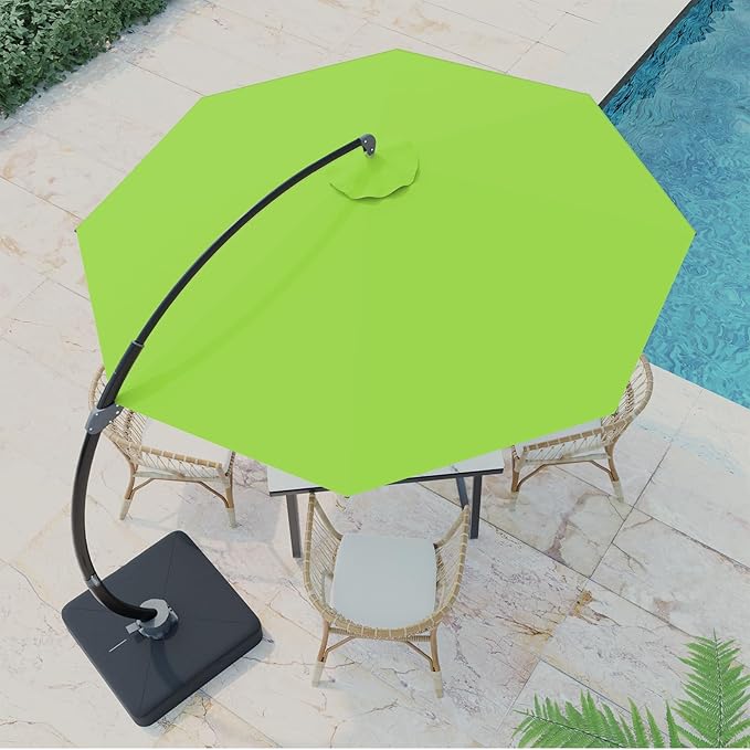 Outdoor Patio Umbrella with Sand Bag Included, 11 FT Deluxe Curvy Cantilever Umbrella Offset Hanging Umbrella with 360° Rotation for Market, Pool, Garden, Backyard, Deck