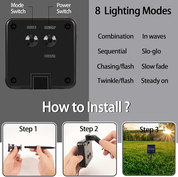 2 Pack Solar Christmas Lights Outdoor, 72FT 200 LED Solar String Lights with 8 Lighting Modes, IP65 Waterproof Solar Lights Outdoor for Xmas Garden Party Tree Decor