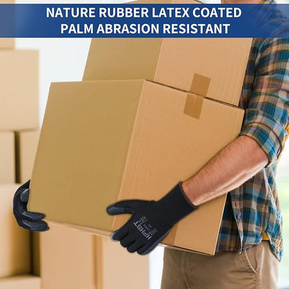 Latex Rubber Hand Coated Work Gloves - Safety Work Gloves - Excellent Grip for Construction Warehouse Garden 12 Pairs