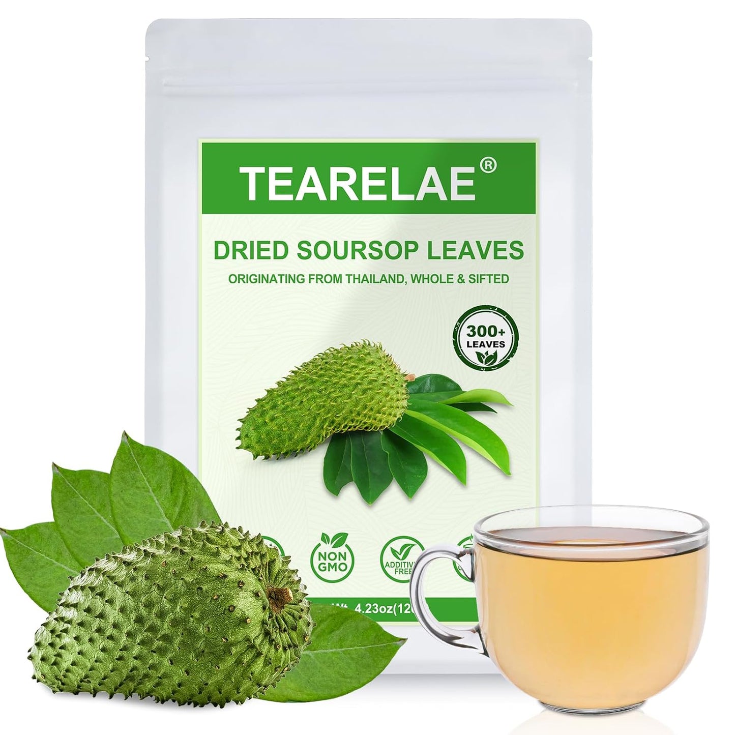 TEARELAE - Soursop Leaves Tea - 300+ Premium Soursop Graviola Dried Whole Leaves - Hojas De Guanabana - Country of Origin Thailand - Support Digestion & Rich In Nutrients