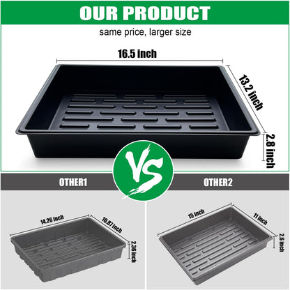 Seed Starter Tray, 5 Packs Plant Tray, Durable Plastic Growing Trays, Stackable Seedling Starter Trays Perfect for Indoor, Outdoor, Greenhouses, 16.5" L x 13.2" W x 2.8" H - Black