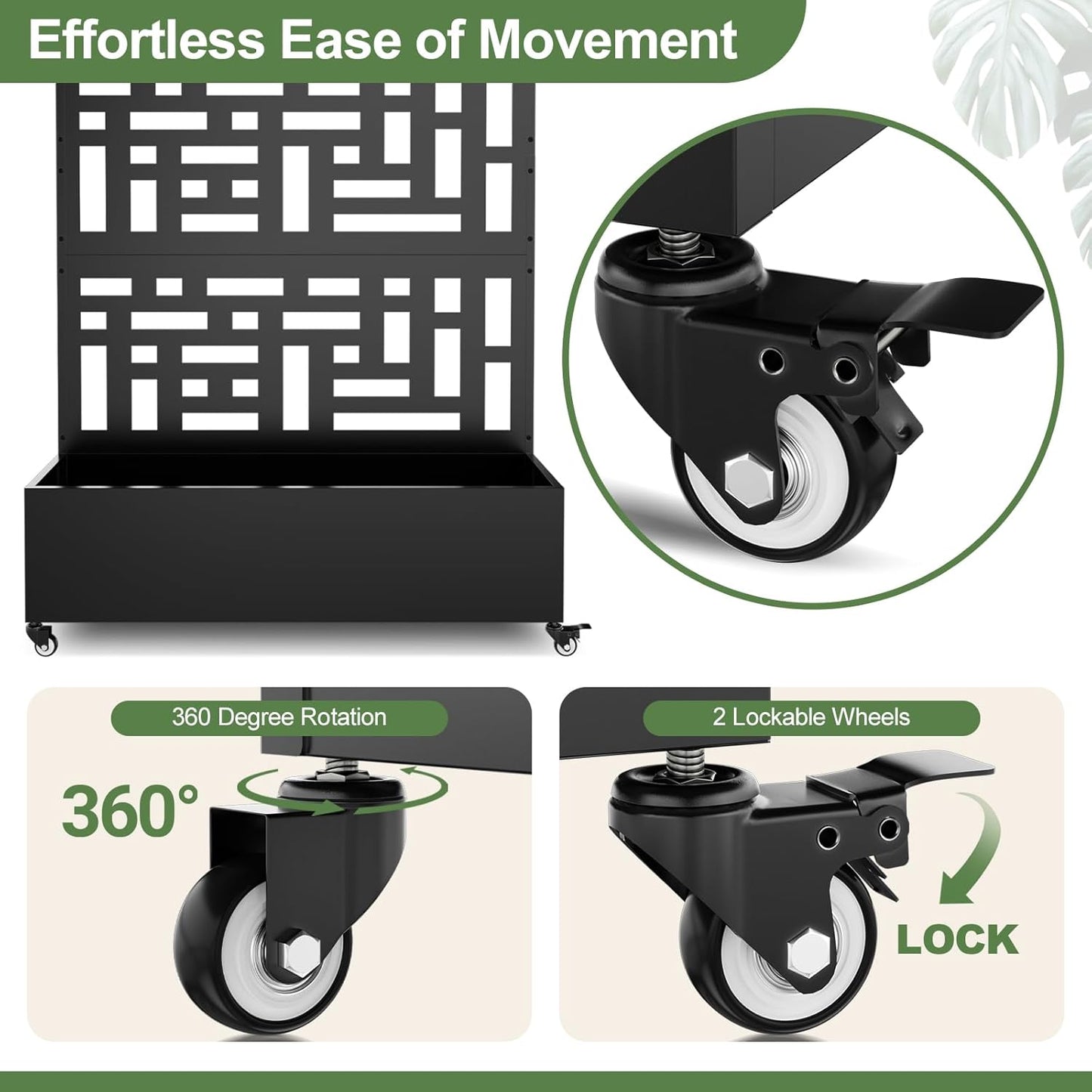 Metal Planter Box with Trellis, 71"x 47"x 16" Raised Garden Bed with Trellis & Wheels, Privacy Planters for Patio, Planter Box with Drainage Holes for Climbing Plants, Flower, Vegetable