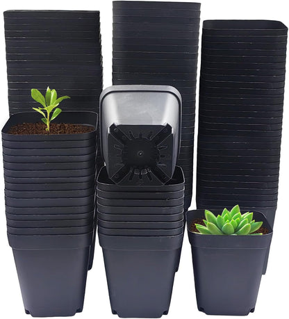 Square Nursery Pots 3" 120Pcs Deep Succulent Plastic Pots Small Flower Planter Seeds Starter Germination Pots with Drainage (Black,2.7Inches,120Pcs)