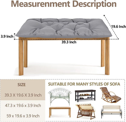 39.3in Waterproof Indoor/Outdoor Garden Bench Seat Cushions，Thicken Patio Bench Soft Rocking Chairs Pad Lounger Seat for Wicker Loveseat Settee（39.3 X 19.10 in,Light Grey ）